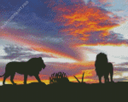 Two Lions Sunset Diamond Painting