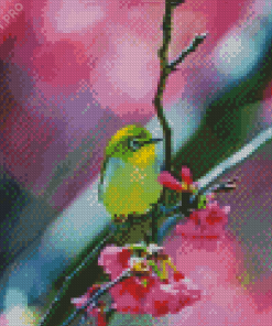 Aesthetic Bird Pink Flower Art Diamond Painting