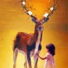Aesthetic Girl And Deer Illustartion Diamond Paintings