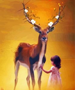 Aesthetic Girl And Deer Illustartion Diamond Paintings