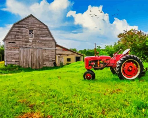 Aesthetic Old Tractor And Barn Diamond Paintings