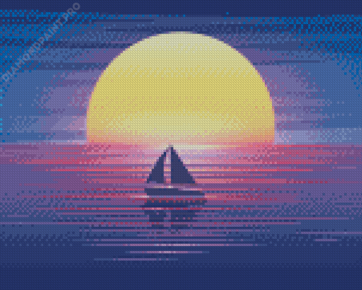 Aesthetic Sunset With A Boat Diamond Painting