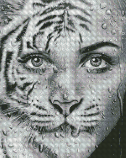 Black And White Tiger Lady Diamond Painting