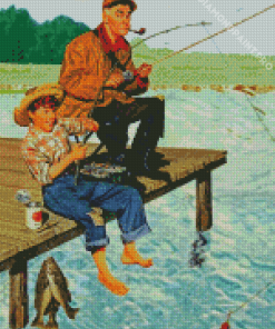 Boy And Grandpa Fishing Art Diamond Painting