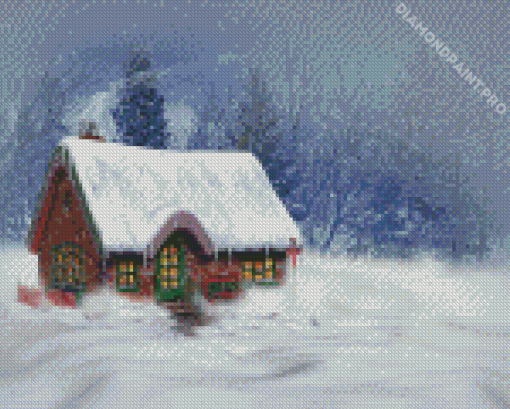 House In Frozen Forest Diamond Painting