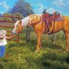 Little Girl And Horse In A Farm Diamond Paintings