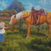 Little Girl And Horse In A Farm Diamond Paintings
