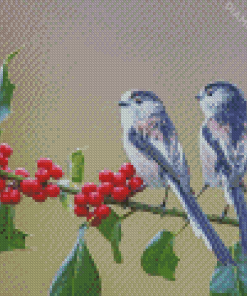 Long Tailed Tit Birds On A Branch Diamond Paintings