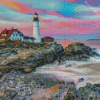 Portland Lighthouse Sunset View Diamond Paintings