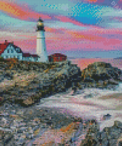 Portland Lighthouse Sunset View Diamond Paintings