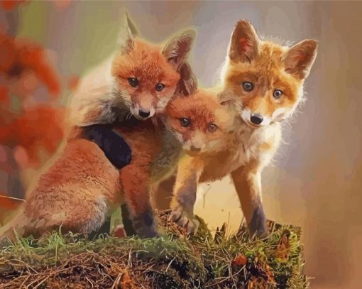 Red Baby Foxes Diamond Painting