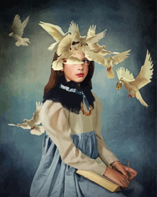 White Birds Girl Diamond Painting