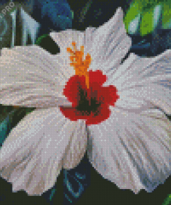 White Hibiscus Plant Art Diamond Painting