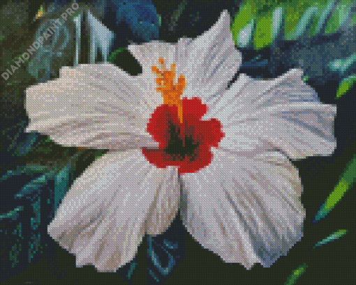 White Hibiscus Plant Art Diamond Painting