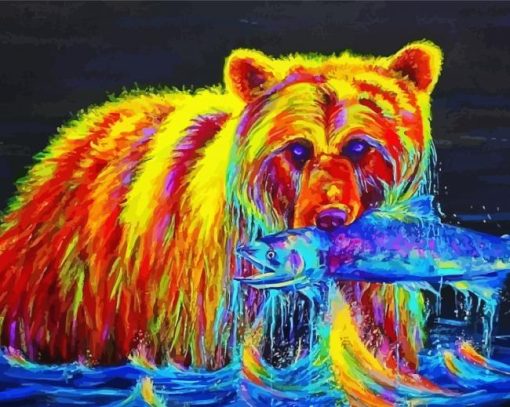 Aesthetic Bear With Fish Diamond Painting