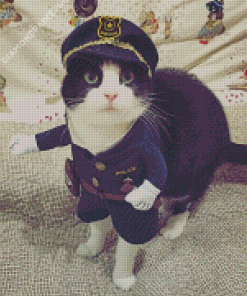 Aesthetic Cute Cat In Police Clothing Diamond Painting