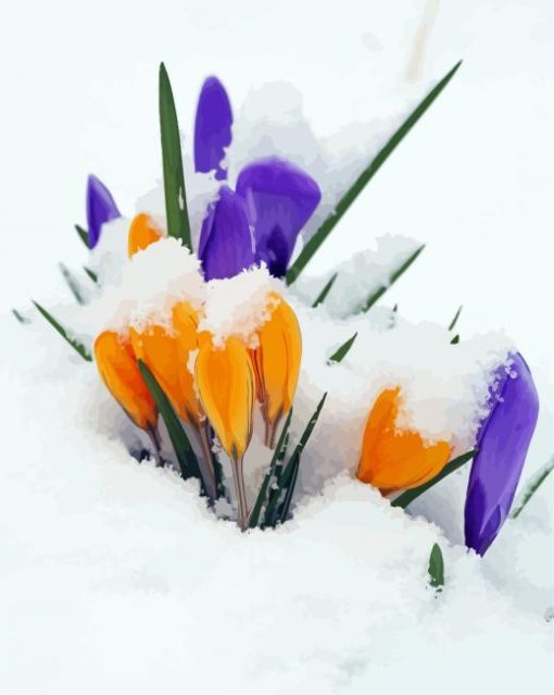 Aesthetic Spring Flower In Snow Diamond Painting