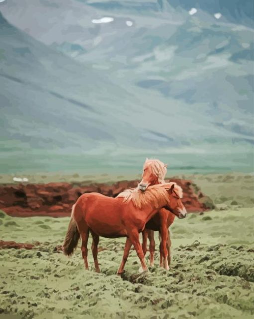 Brown Couple Horses Diamond Paintings