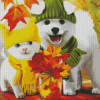 Cat And Dogs In Autumn Diamond Painting