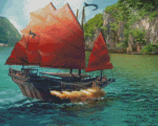 Chinese Pirate Junk Boat Diamond Painting