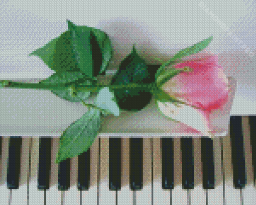 Cool Piano With Pink Rose Diamond Painting
