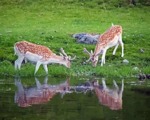 Cute Deer By The River Diamond Paintings