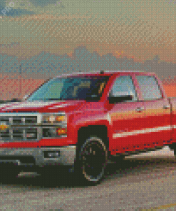Red Chevy Pickup At Sunset Diamond Paintings
