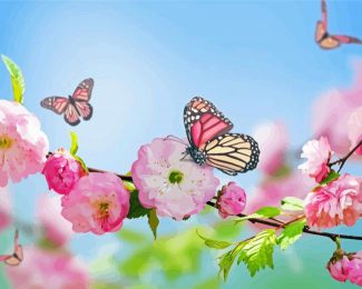 Spring Flowers With Butterflies Diamond Painting