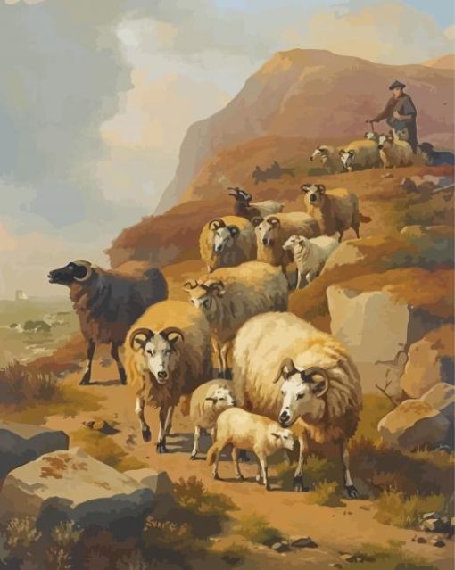 The Shepherd And His Flock Diamond Painting