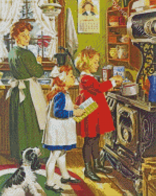 Vintage Children In Kitchen Diamond Paintings