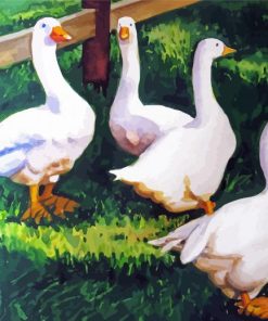 White Geese In The Garden Art Diamond Painting