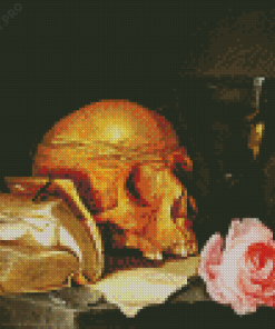 A Vanitas Still Life With A Skull A Book And Roses By De Heem Diamond Painting