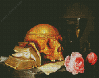 A Vanitas Still Life With A Skull A Book And Roses By De Heem Diamond Painting
