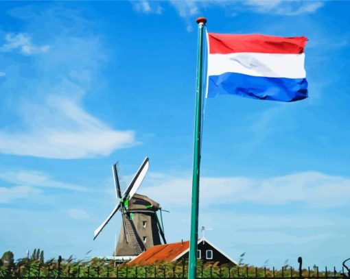 Aesthetic Netherlands Flag And Mill Diamond Painting