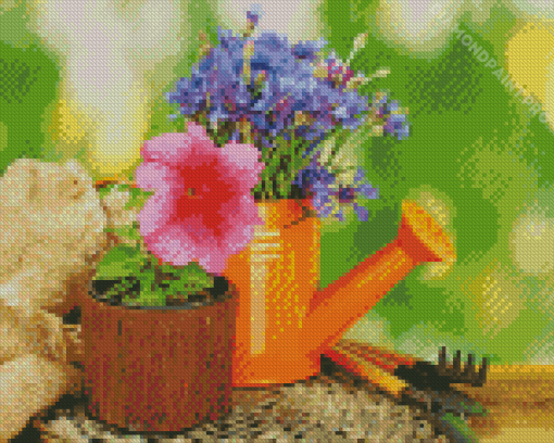 Aesthetic Watering Can With Flowers Diamond Painting