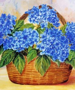 Basket With Blue Hydrangeas Diamond Painting