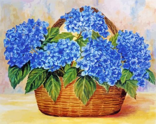 Basket With Blue Hydrangeas Diamond Painting