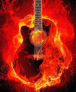 Classic Guitar On Fire Diamond Painting