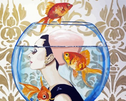 Aesthetic Lady Holding A Fish Bowl Diamond Painting