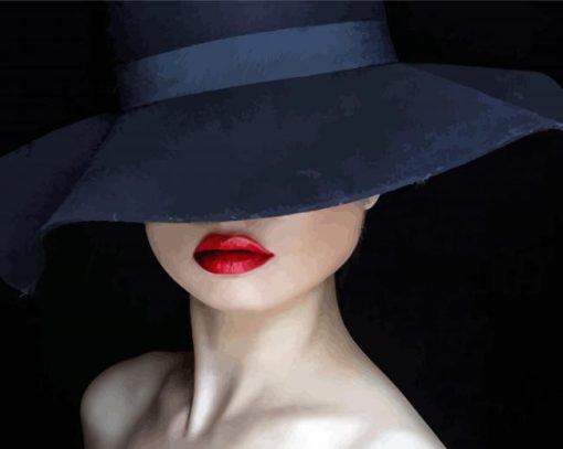 Aesthetic Lady In Black Hat With Bright Lipstick Diamond Painting