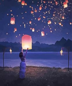 Aesthetic Lanterns In The Sky Art Diamond Painting