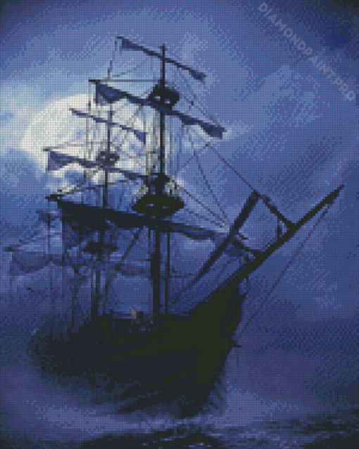 Aesthetic Sailing Ship Moon Diamond Painting