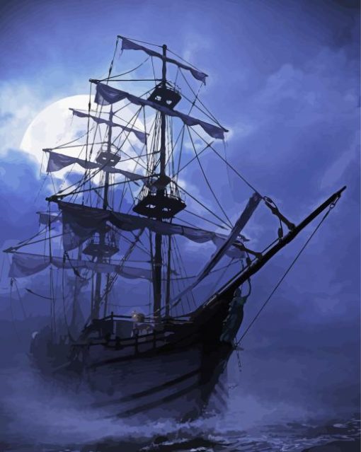 Aesthetic Sailing Ship Moon Diamond Painting