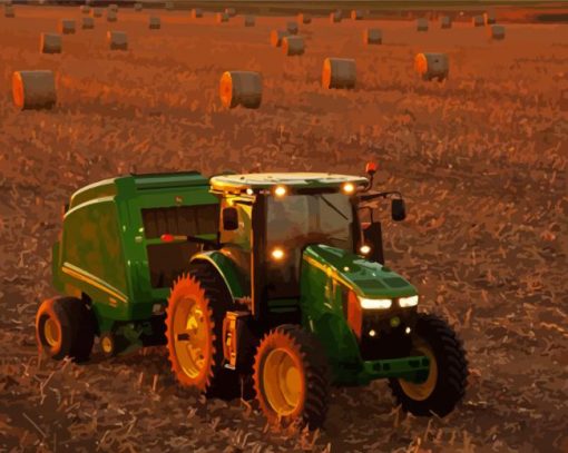 Aesthetic Tractor In Hay Field Diamond Painting