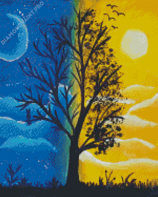 Aesthetic Tree Night And Day Art Diamond Painting