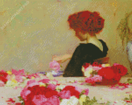Aesthetic Woman Arranging Roses Diamond Painting