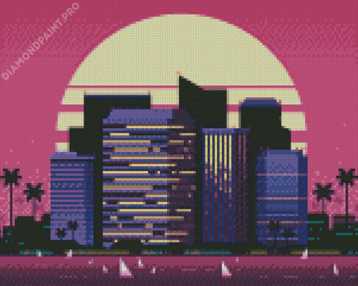 Aesthetic Purple City Art Diamond Painting