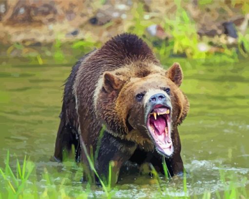 Angry Bear In Water Diamond Painting