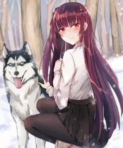 Anime Lady With Husky Diamond Painting