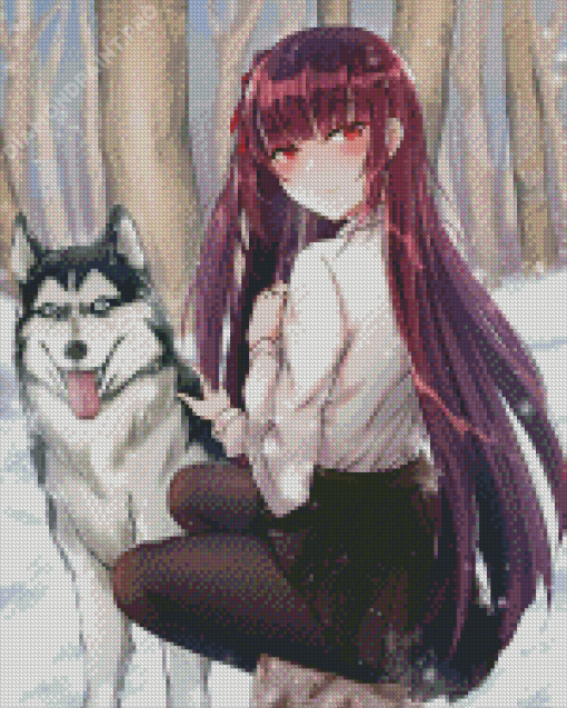 Anime Lady With Husky Diamond Painting